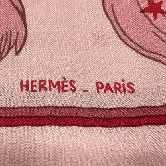 HERMES Carre Geant, Carres 140 - Pink Bordeaux Gray Beige Cashmere Silk - Picture 2 of 5